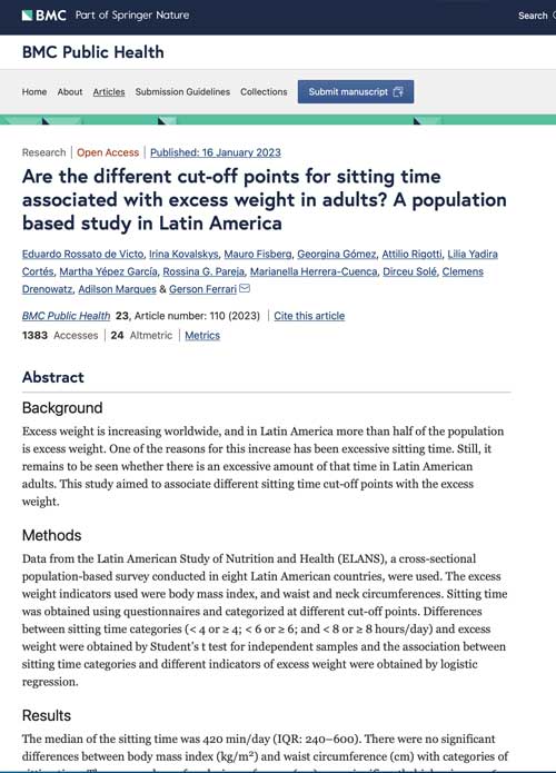 <strong>¿Los diferentes puntos de corte para tiempo sentado están relacionados con el exceso de peso en adultos?</strong> Un estudio poblacional en América Latina